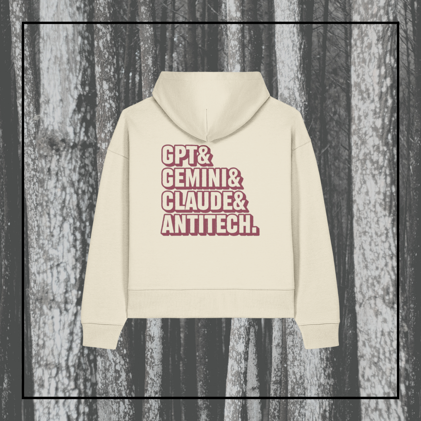 Some Friendly LLMs | Women's Boxy Hoodie Natural Raw/Red Berry