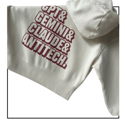 Some Friendly LLMs | Men's Boxy Hoodie Natural Raw/Red Berry