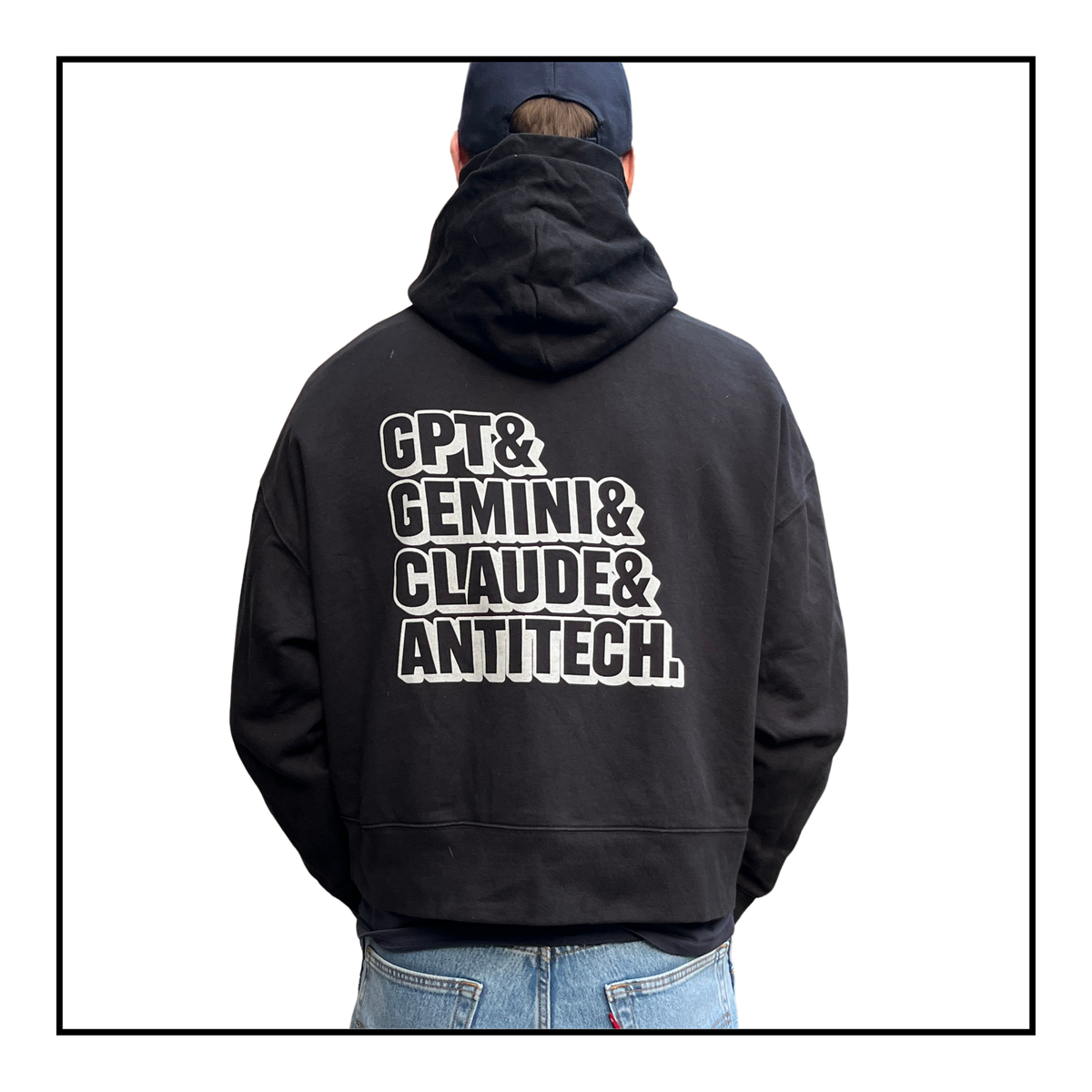 Some Friendly LLMs | Men's Boxy Hoodie Black/Light Grey