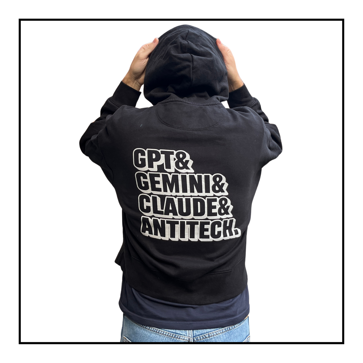 Some Friendly LLMs | Men's Boxy Hoodie Black/Light Grey