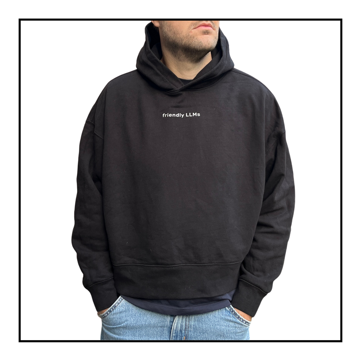 Some Friendly LLMs | Men's Boxy Hoodie Black/Light Grey