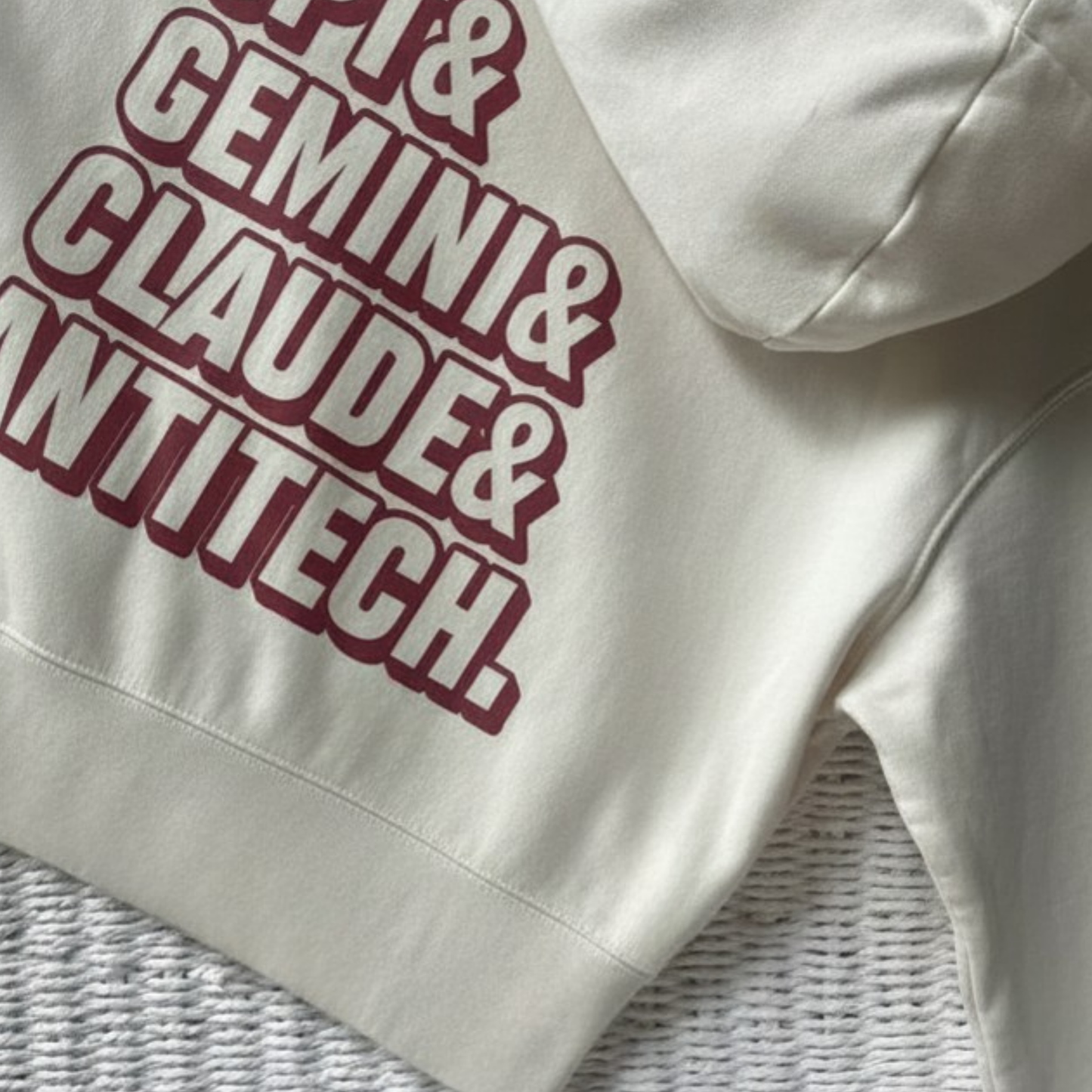 Some Friendly LLMs | Women's Boxy Hoodie Natural Raw/Red Berry